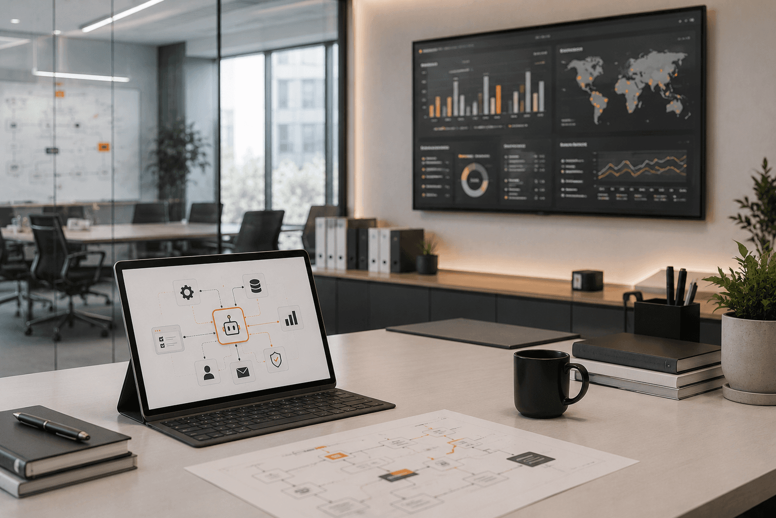 AI automation workflow diagram in an enterprise setting