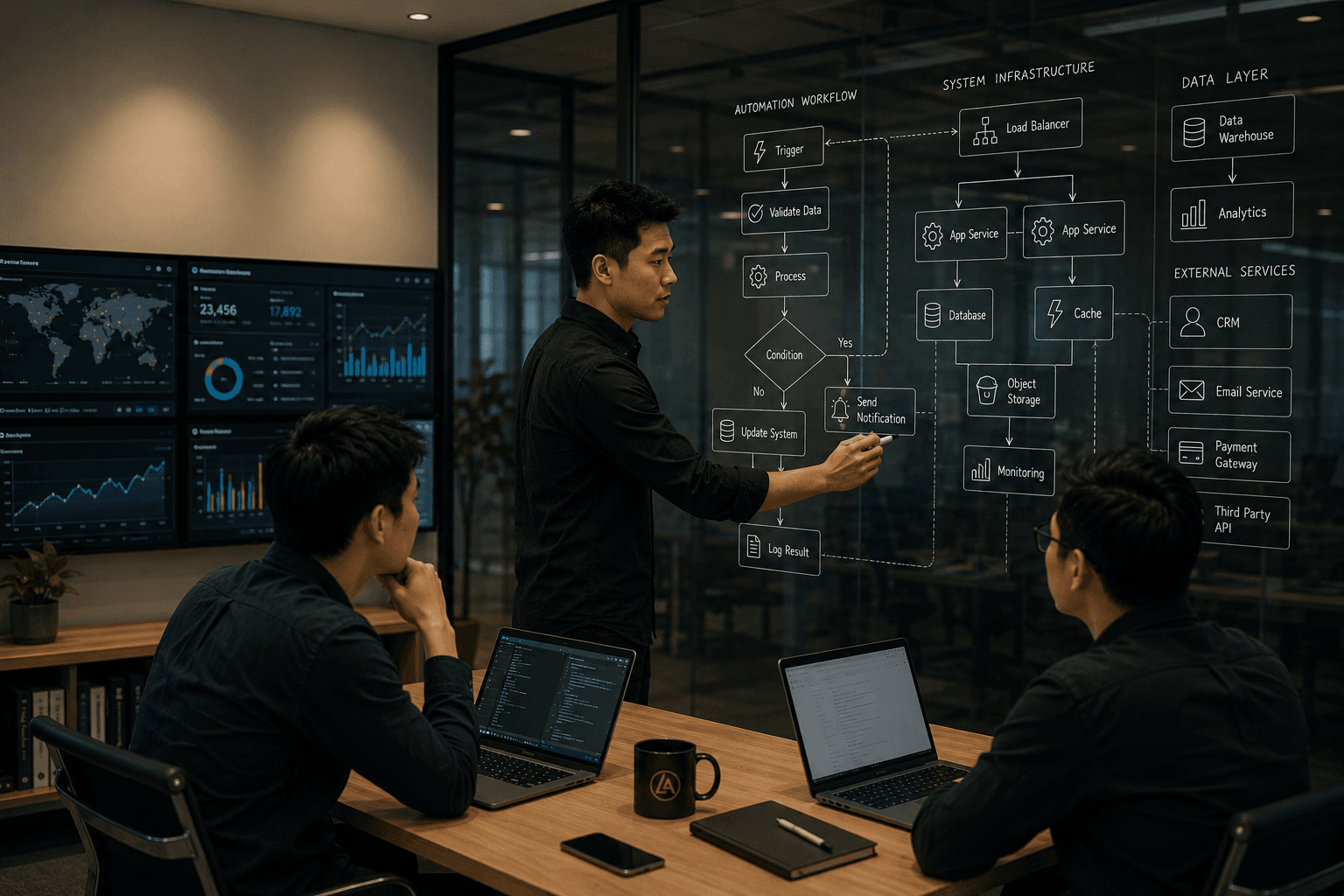 Team reviewing delivery plans in a modern workspace